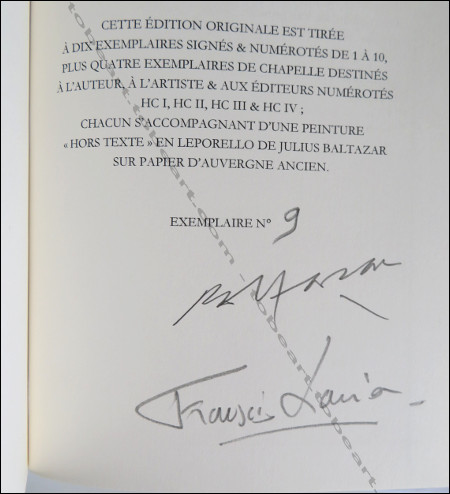 Julius BALTAZAR - François Xavier. Elégies du chaos. Dialogue avec Julius Baltazar. Paris, Les Editions du Littérarire, 2018.