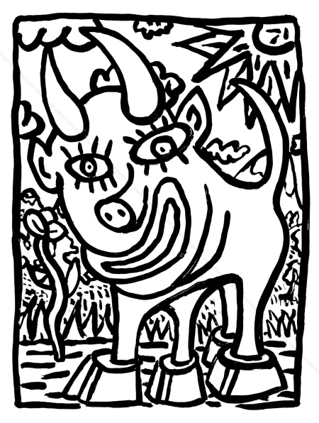 Robert COMBAS - Taureau souriant. Sérigraphie originale, 1985.