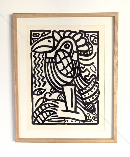 Robert COMBAS - Perroquet et prédateurs. Sérigraphie originale, 1985.