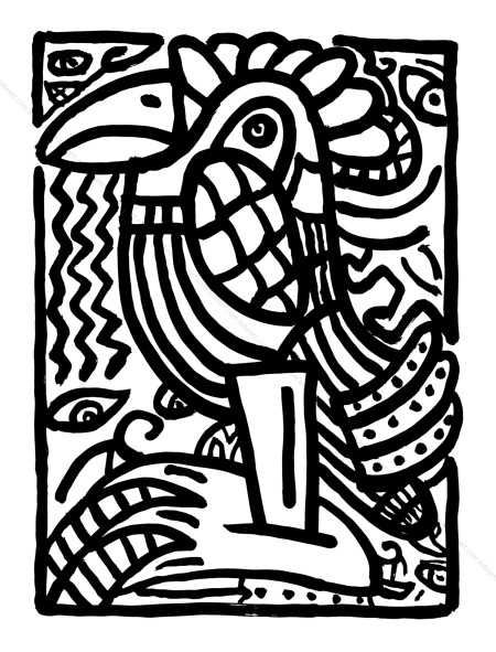 Robert COMBAS - Perroquet et prédateurs. Sérigraphie originale, 1985.