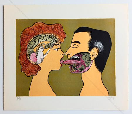 Maurice HENRY - Le baiser. Lithographie originale, Opus International, 1970