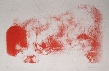 Suite Vermillon sur Ingres Gris Clair V. Lithographie originale de Claude Garache, 1988.