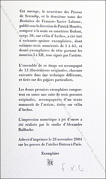 François-Xavier Lalanne - Justification de l'édition. 