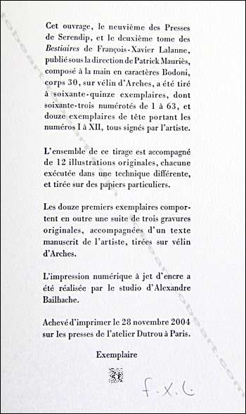 François-Xavier Lalanne - Justification de l'dition. 